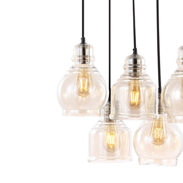 Sydney 18.88" Bohemian Farmhouse Iron/Glass Cluster LED Pendant - JONATHAN Y
